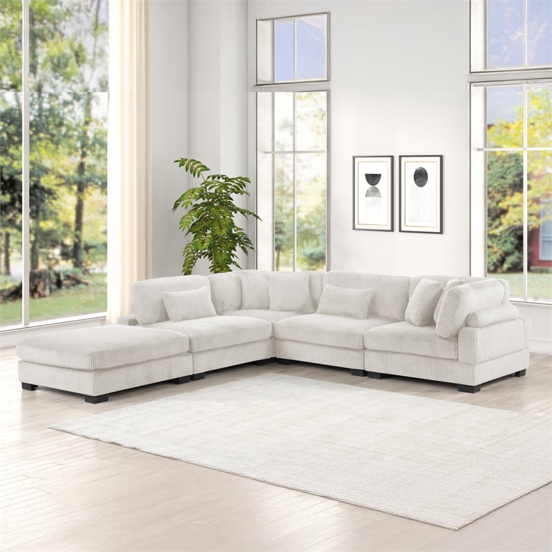 Bentley Setup 2 Modern style Sectional made with Corduroy Fabric in Cream