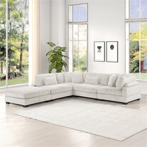 Bentley Setup 2 Modern style Sectional made with Corduroy Fabric in Cream