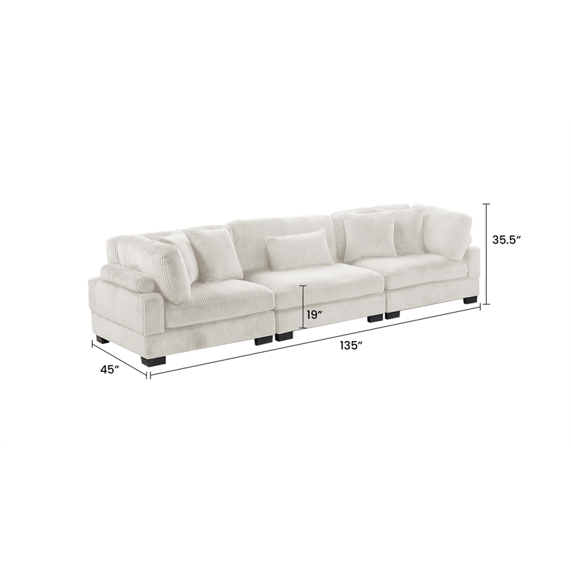 Bentley Setup 3 Modern style Sectional made with Corduroy Fabric in Cream