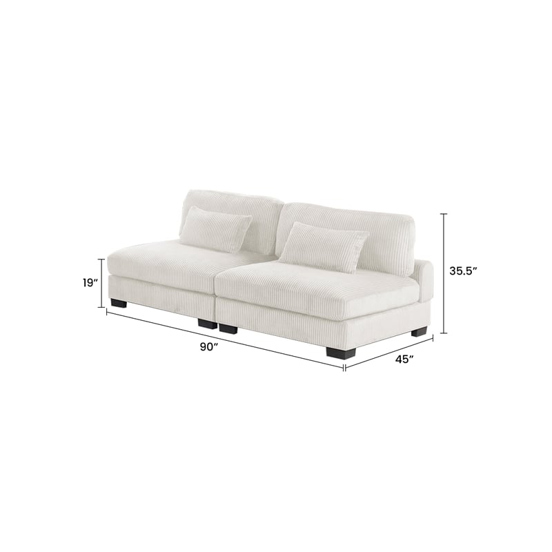 Bentley Setup 3 Modern style Sectional made with Corduroy Fabric in Cream