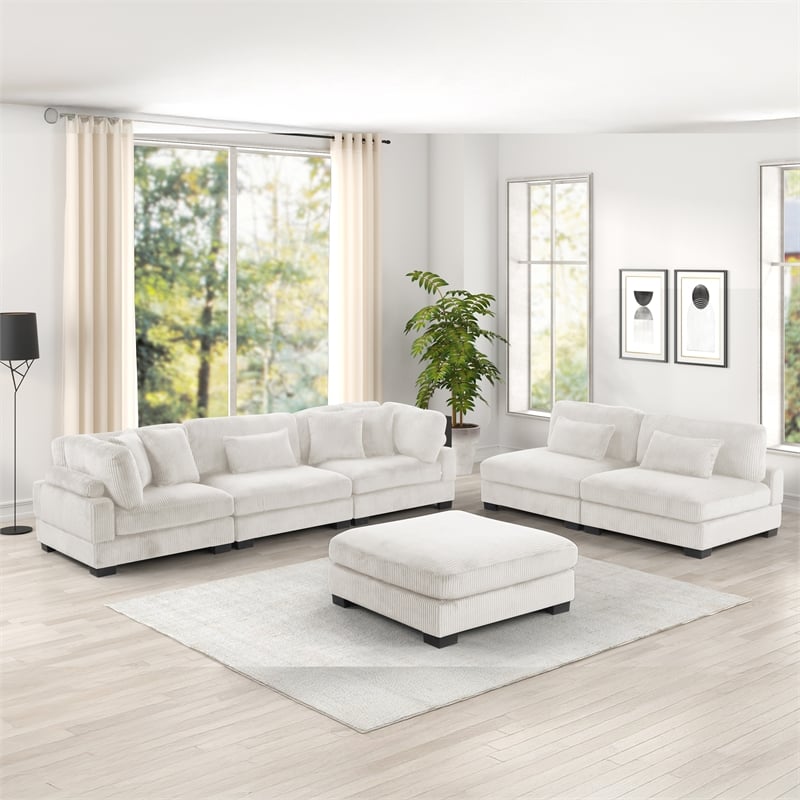 Bentley Setup 3 Modern style Sectional made with Corduroy Fabric in Cream