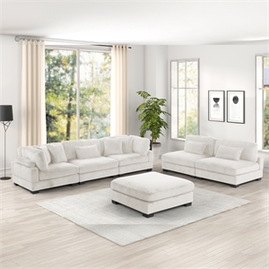 Bentley Setup 3 Modern style Sectional made with Corduroy Fabric in Cream