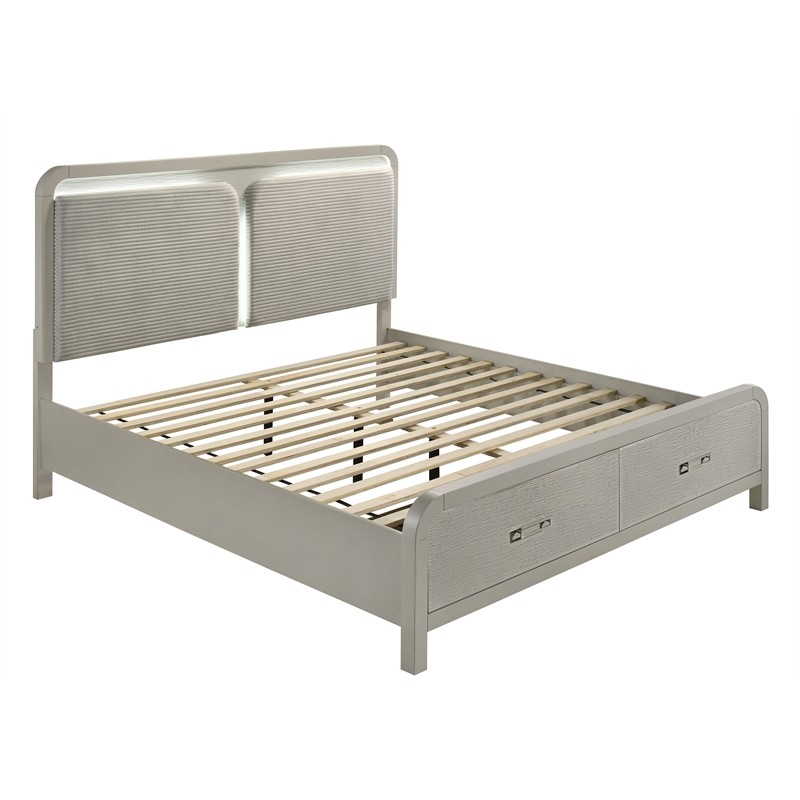 Aria Modern Queen Bed Made with Wood in Beige