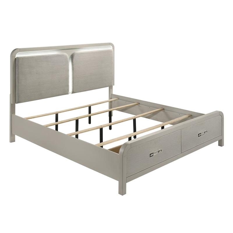 Aria Modern King Bed Made with Wood in Beige