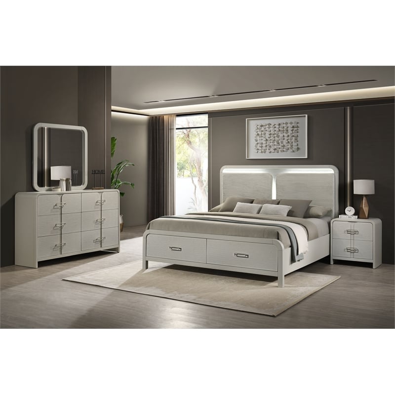 Aria Modern Style Queen 4Pc Bedroom Set Made with Wood in Beige Color