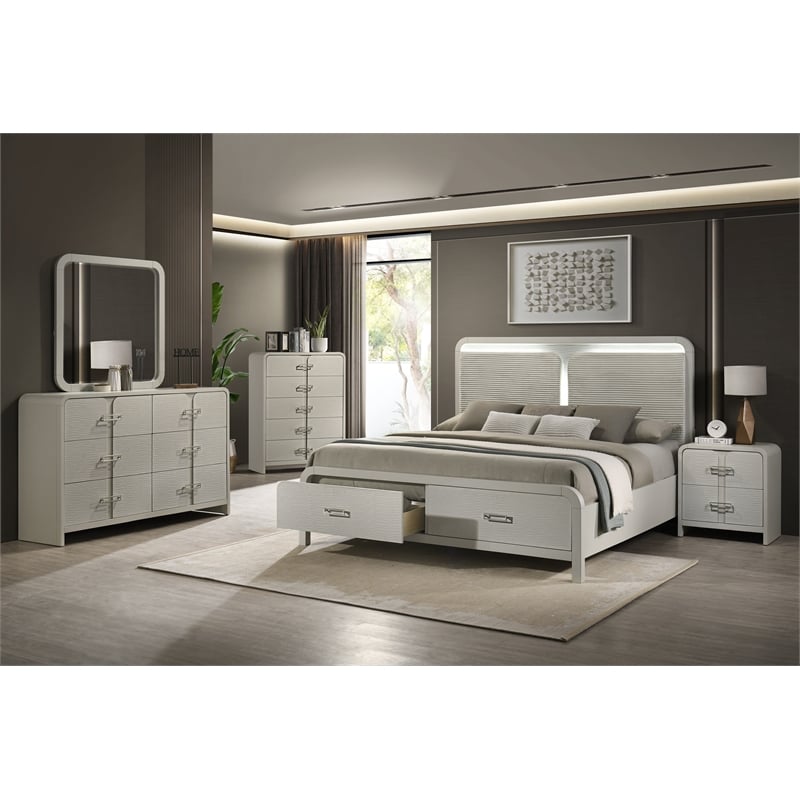 Aria Modern Style King 5Pc Bedroom Set Made with Wood in Beige Color