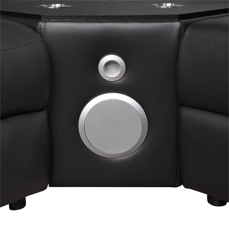 Nova Sectional with 1 Console and Reading Light made with Faux Leather- Black