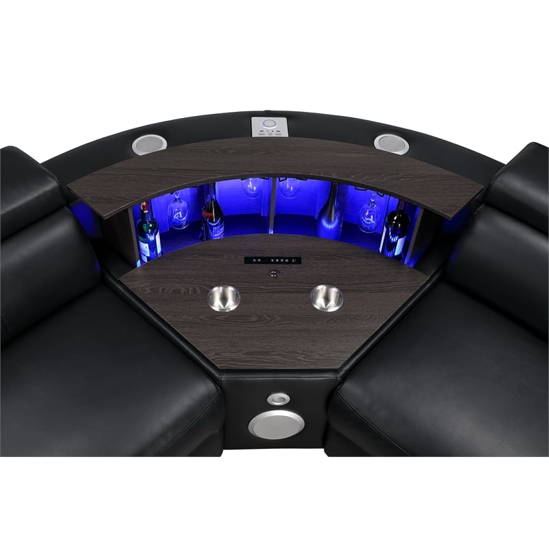 Nova Modern Sectional with 1 Console and Built -In Fridge-Black