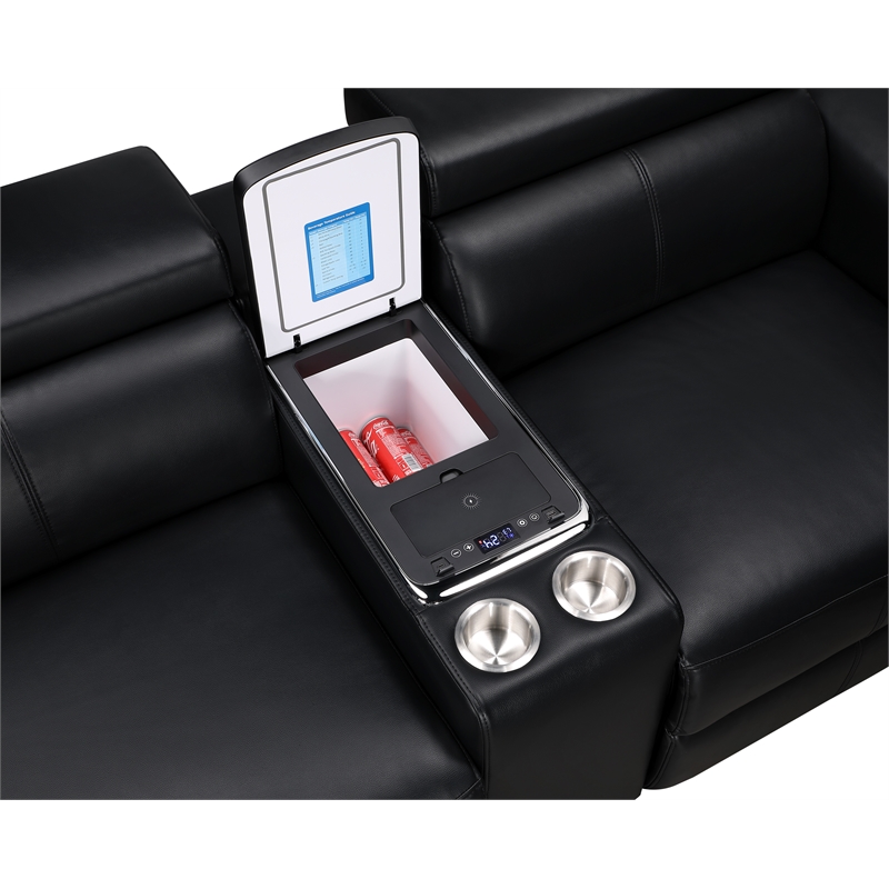 Nova Modern Sectional with 2 Consoles with Reading Light and Fridge-Black