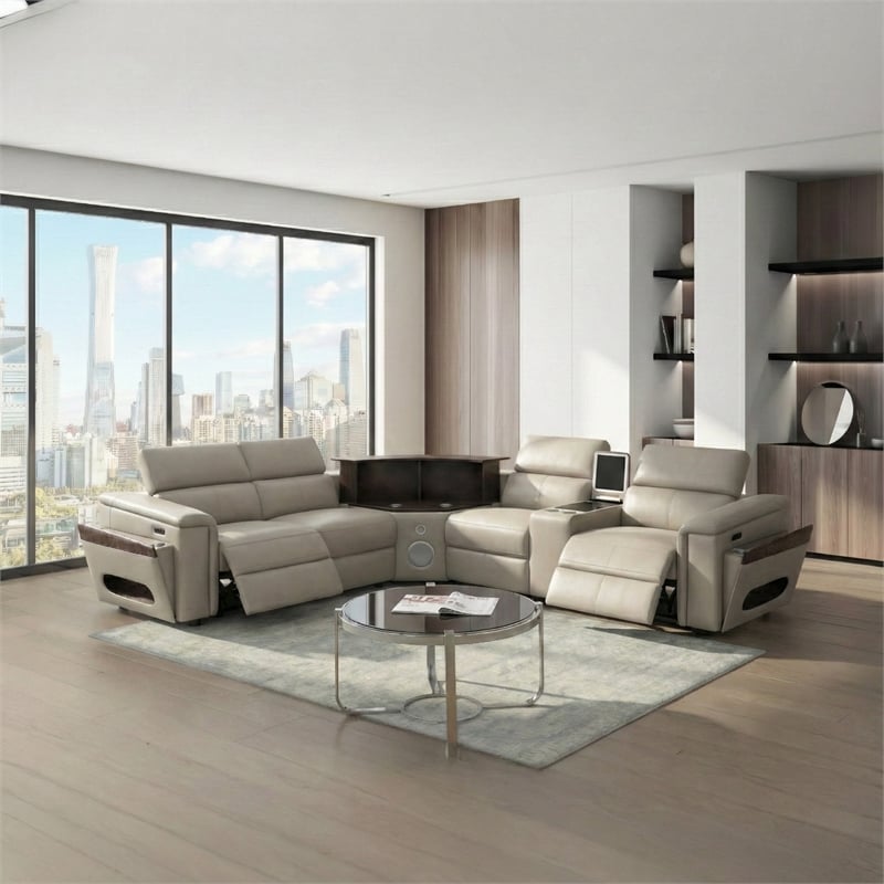 Nova Modern Sectional with 1 Console and Built In Fridge-Gray
