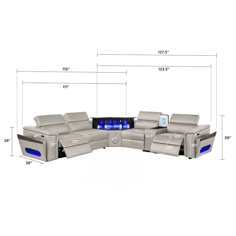 Nova Modern Sectional with 1 Console and Built In Fridge-Gray