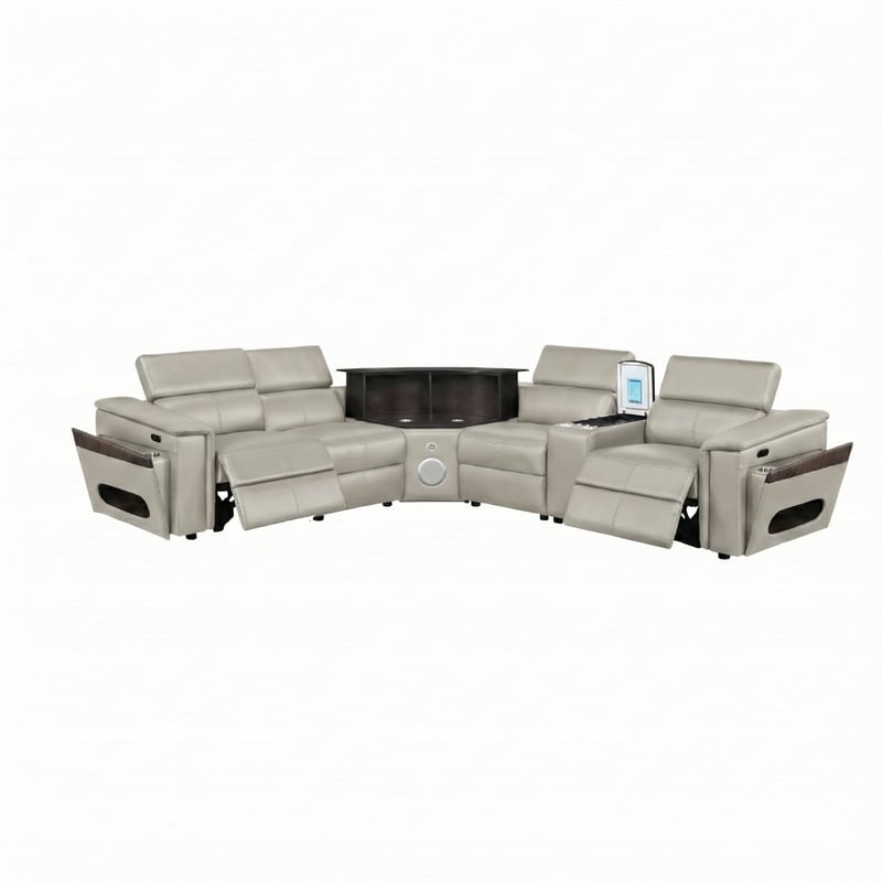 Nova Modern Sectional with 1 Console and Built In Fridge-Gray