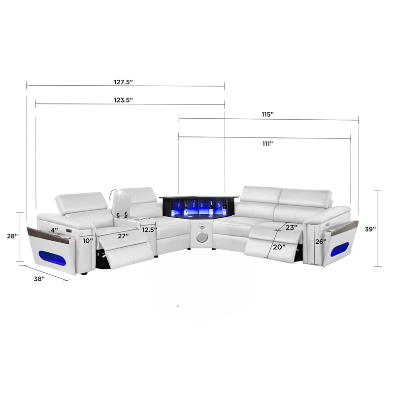 Nova Modern Sectional with 1 Console and Reading Light-White