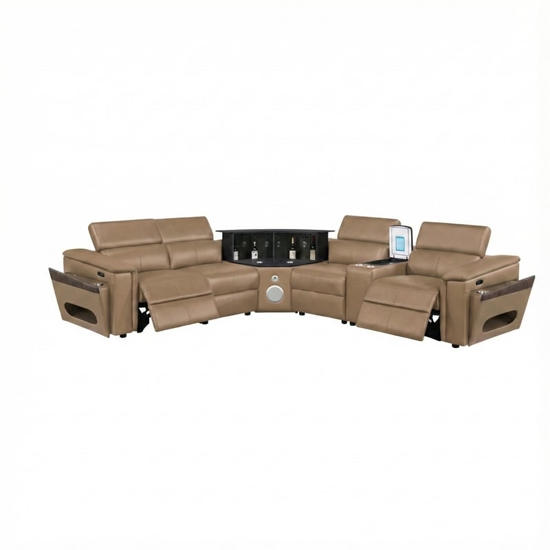Nova Modern Sectional with 1 Console and Built In Fridge-Caramel
