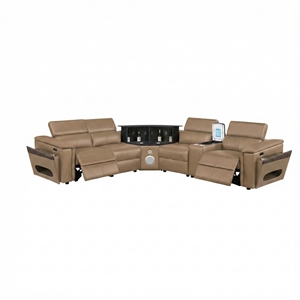 Nova Modern Sectional with 1 Console and Built In Fridge-Caramel