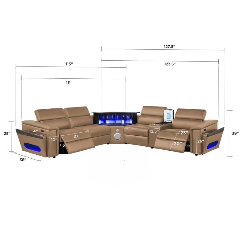 Nova Modern Sectional with 1 Console and Built In Fridge-Caramel