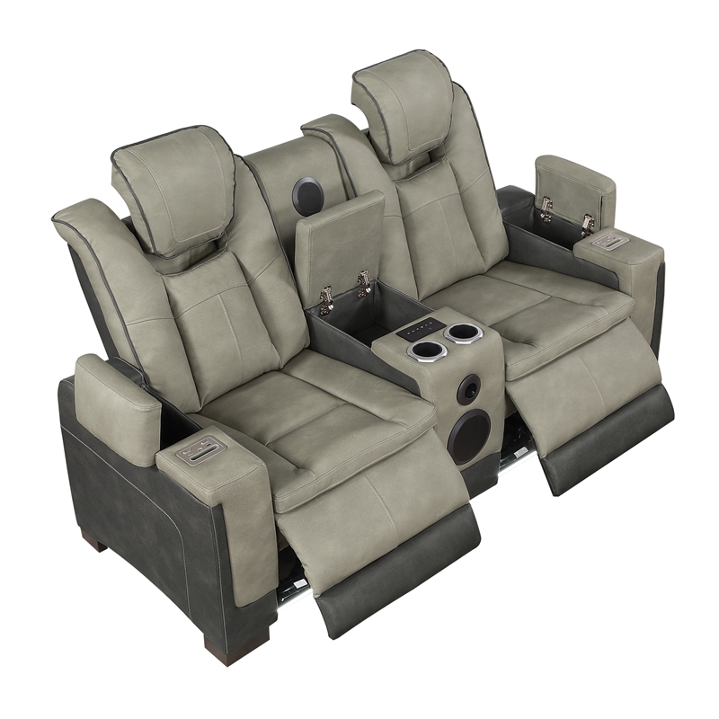 Bruno Power Reclining Loveseat in Gray Faux Leather