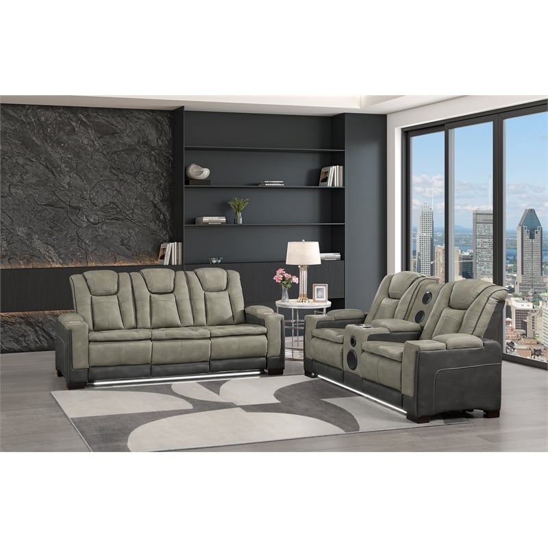 Bruno Power Reclining Sofa in Gray Faux Leather