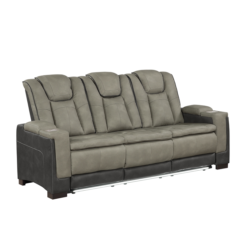 Bruno 2pc Power Reclining Sofa and Loveseat Set in Gray Faux Leather