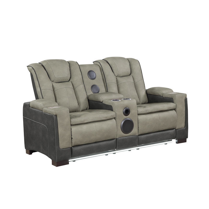 Bruno 2pc Power Reclining Sofa and Loveseat Set in Gray Faux Leather