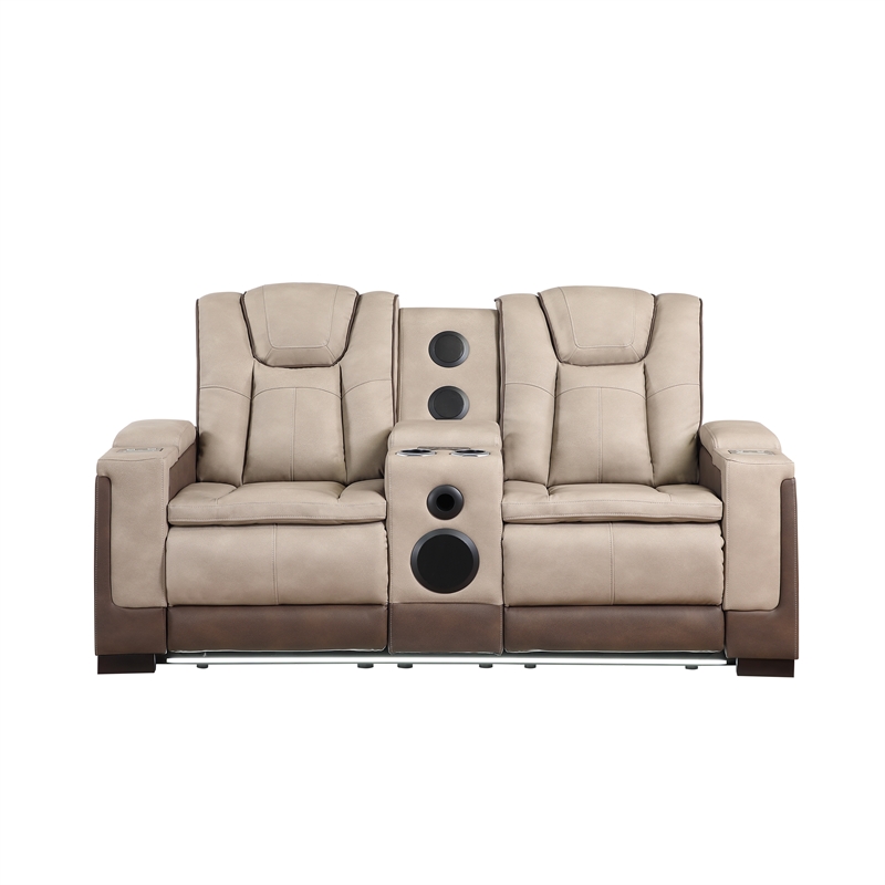 Bruno Power Reclining Loveseat in Brown Faux Leather