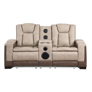 Bruno Power Reclining Loveseat in Brown Faux Leather