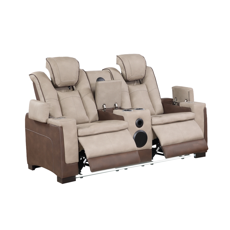 Bruno Power Reclining Loveseat in Brown Faux Leather