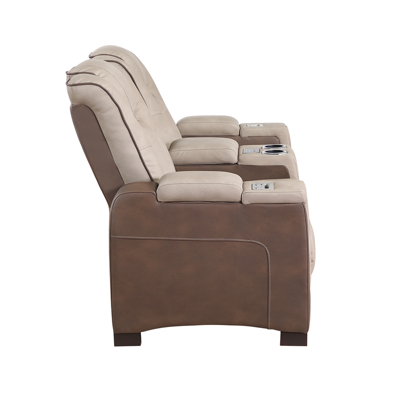 Bruno Power Reclining Loveseat in Brown Faux Leather