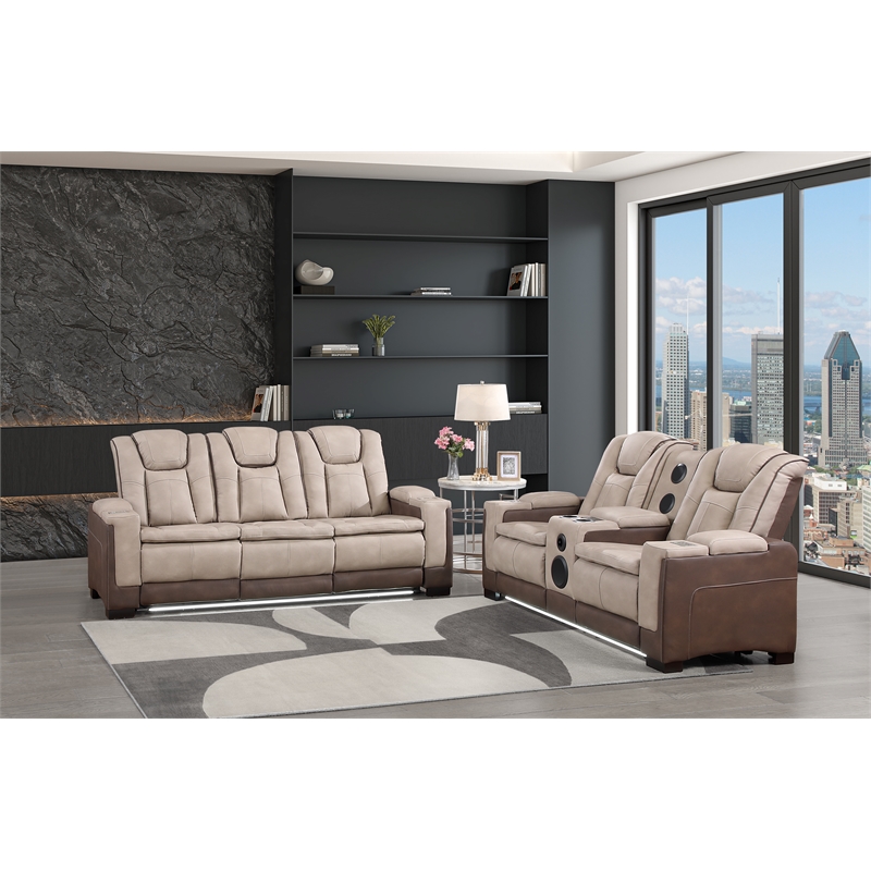 Bruno Power Reclining Loveseat in Brown Faux Leather