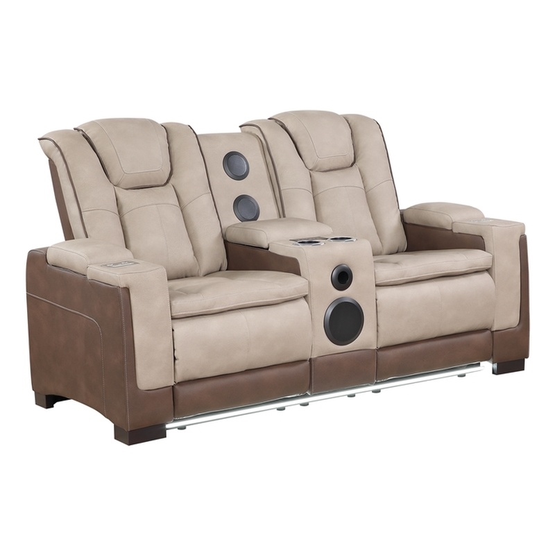 Bruno Power Reclining Loveseat in Brown Faux Leather