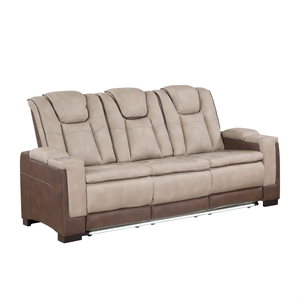 Bruno Power Reclining Sofa in Brown Faux Leather