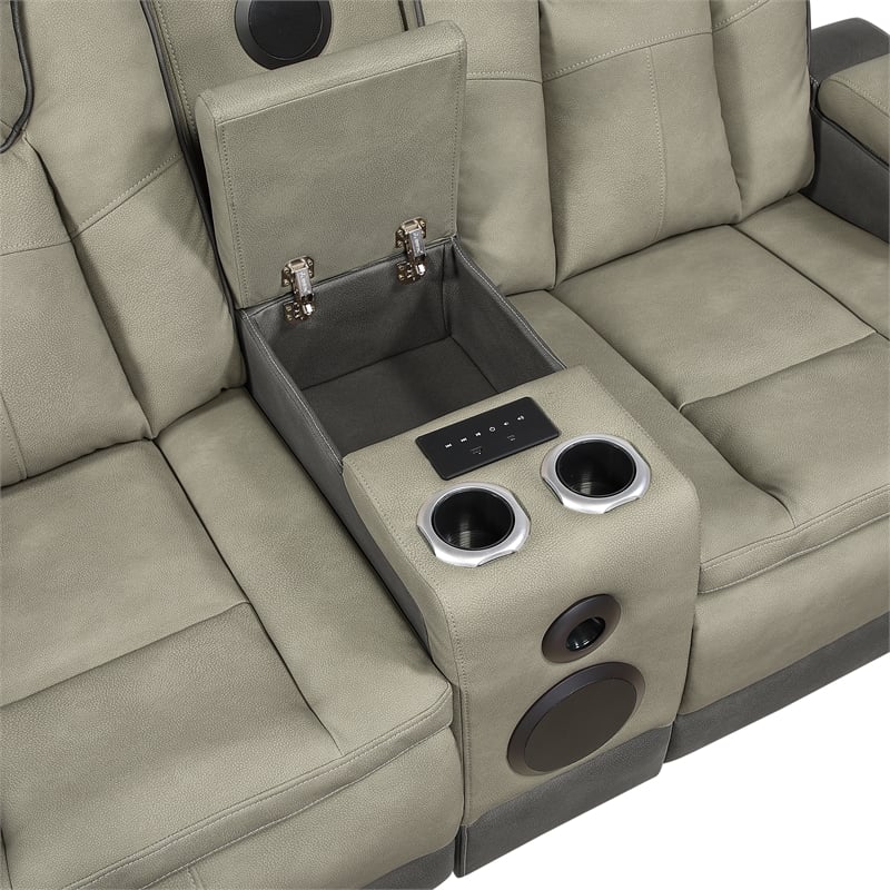 Bruno 3pc Power Reclining Sofa Loveseat and Recliner Set in Gray Faux Leather