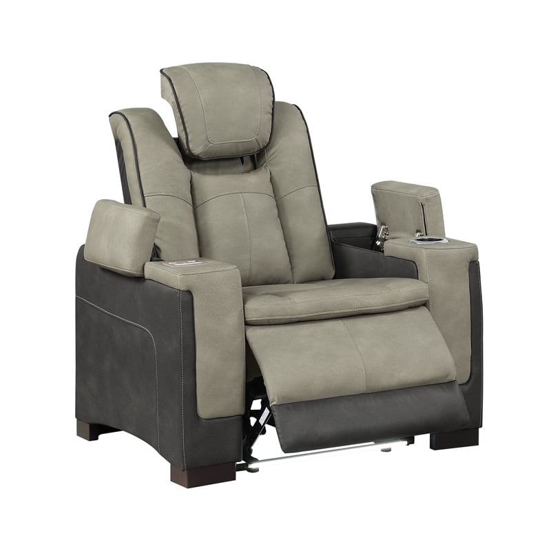 Bruno 3pc Power Reclining Sofa Loveseat and Recliner Set in Gray Faux Leather