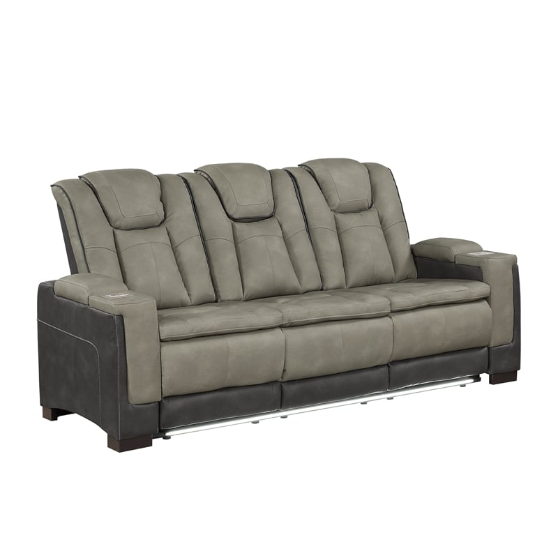 Bruno 3pc Power Reclining Sofa Loveseat and Recliner Set in Gray Faux Leather