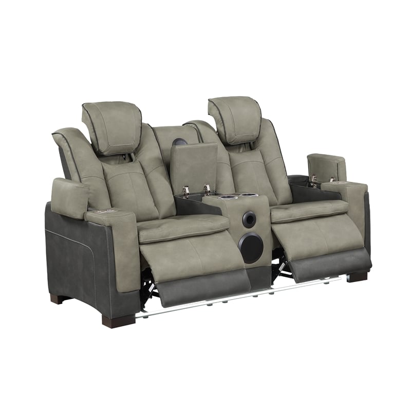Bruno 3pc Power Reclining Sofa Loveseat and Recliner Set in Gray Faux Leather