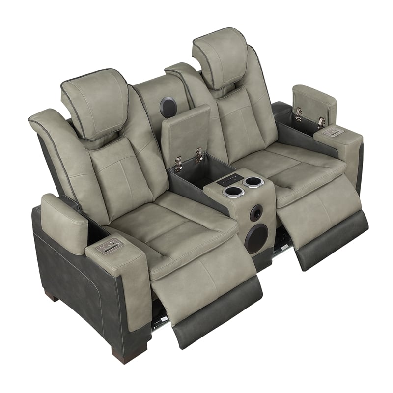 Bruno 3pc Power Reclining Sofa Loveseat and Recliner Set in Gray Faux Leather