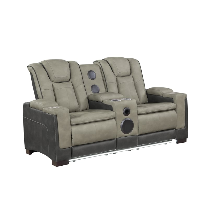 Bruno 3pc Power Reclining Sofa Loveseat and Recliner Set in Gray Faux Leather