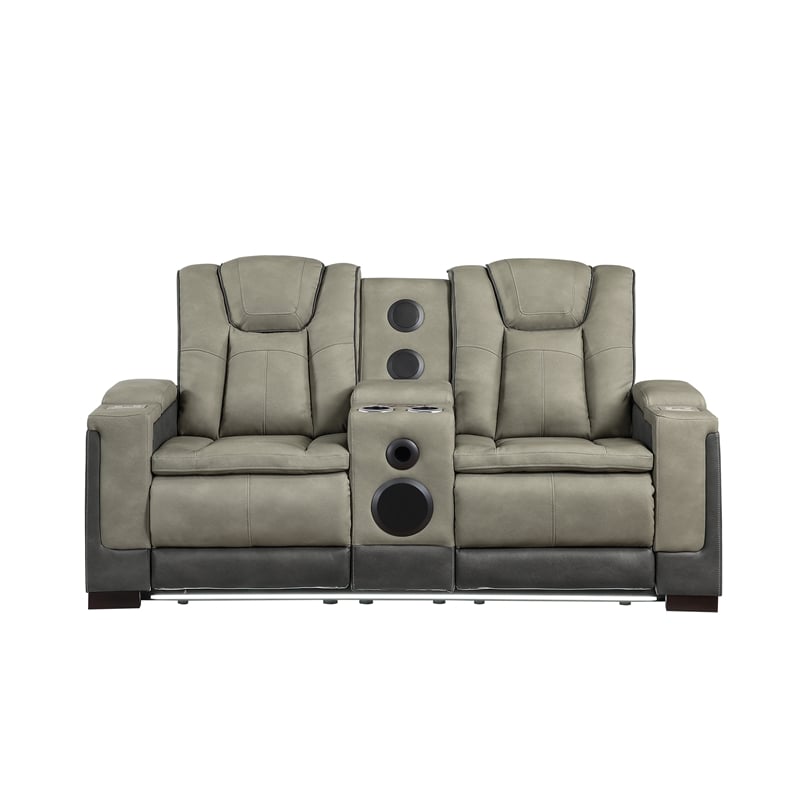 Bruno 3pc Power Reclining Sofa Loveseat and Recliner Set in Gray Faux Leather