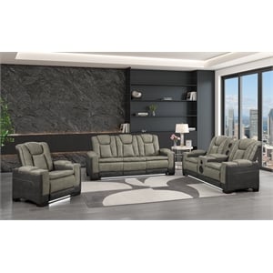 Bruno 3pc Power Reclining Sofa Loveseat and Recliner Set in Gray Faux Leather