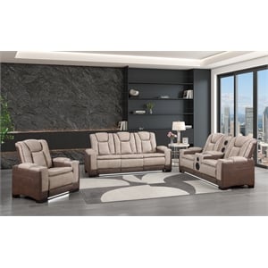 Bruno 3pc Power Reclining Sofa Loveseat and Recliner Set in Brown Faux Leather