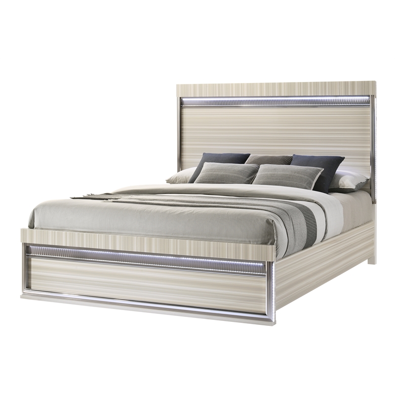 Leonor Modern Style Queen Wood LED Panel Bed in Gray
