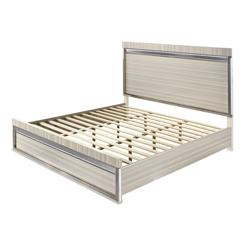 Leonor Modern Style King Wood LED Panel Bed in Gray