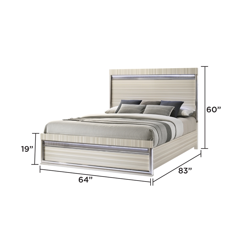 Leonor Modern Style Queen 5Pc Wood LED Bedroom Set in Gray