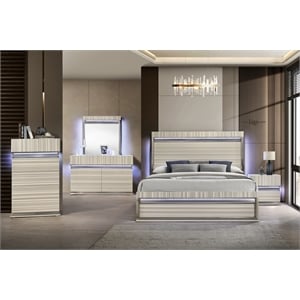 Leonor Modern Style Queen 5Pc Wood LED Bedroom Set in Gray