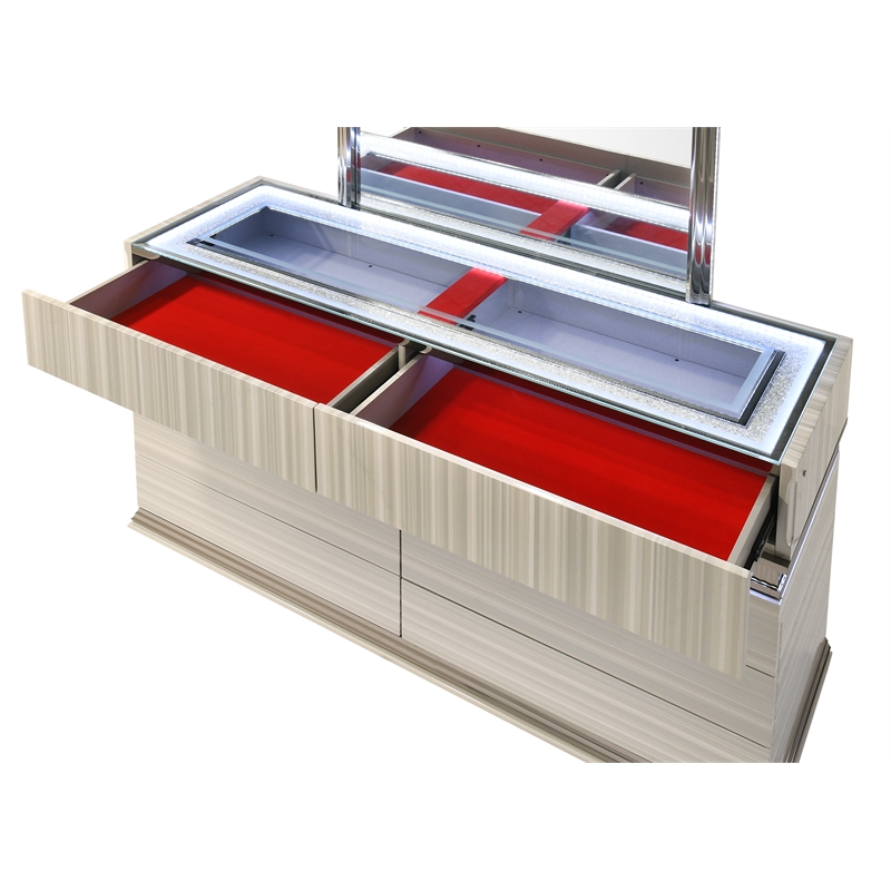 Leonor Modern Style King 4Pc Wood LED Bedroom Set in Gray