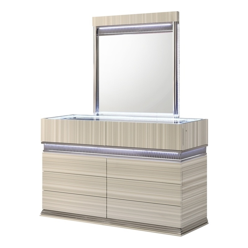 Leonor Modern Style Wood LED Dresser with 8 Drawers in Gray