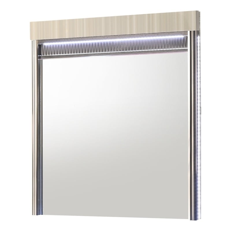 Leonor Modern Style Wood LED Rectangle Bedroom Mirror in Gray