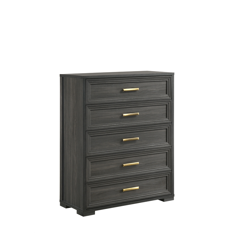 Colorado Modern Style King 5Pc Wood LED Bedroom Set in Charcoal