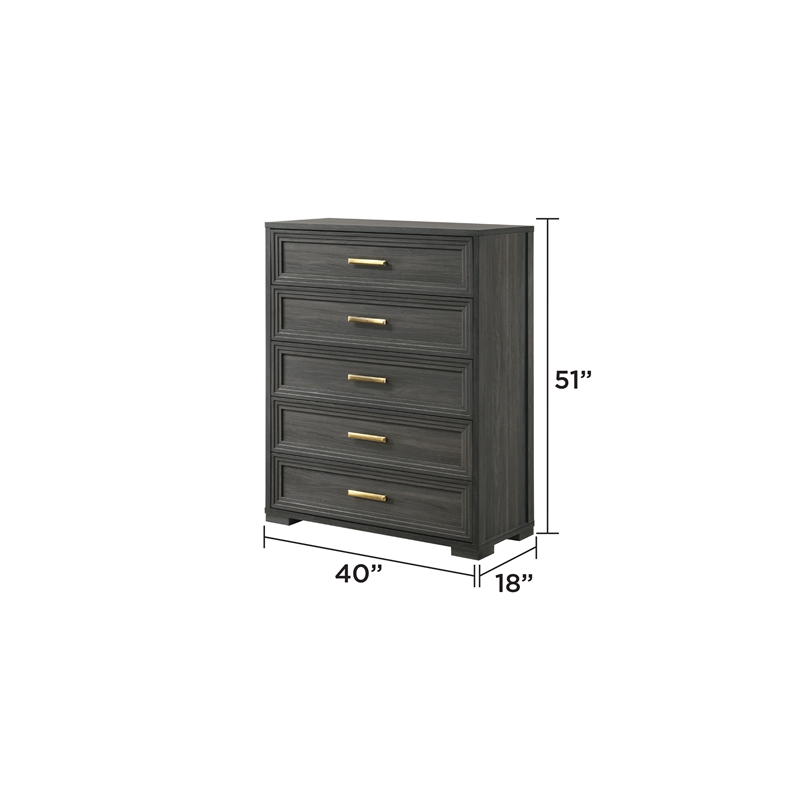 Colorado Modern Style King 5Pc Wood LED Bedroom Set in Charcoal