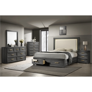 Colorado Modern Style King 5Pc Wood LED Bedroom Set in Charcoal